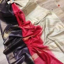 Tricolor Pure Tussar Silk Zari Work Saree