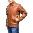 thumbnail image 2 of Chamarra de piel café para caballero con bordado de líneas en hombros, cuello mao y bolsas en cadera de cierres con zíper metálico Castelli Leather Authentic Napoli Bomber casual elegante con bordado de líneas en hombros y 2 bolsas con cierres metálicos en cintura, 2 of 4