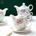 thumbnail image 5 of Qeeadeea Tea For One Teapot And Cup Set, Bone China Tea Set, Tea Pot Gift Sets For Women, Tea Pot And Cups Set-blue and flowers-pot 400ml,cup 250ml, 5 of 8