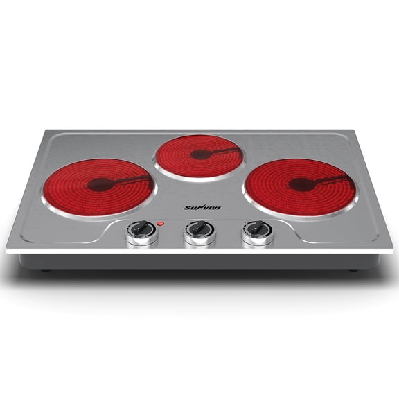 Sunvivi 1800W Three-burner portable electric ceramic stove - knob control, indicator light, compatible with all cookware, suitable for a variety of cooking scenarios, silver