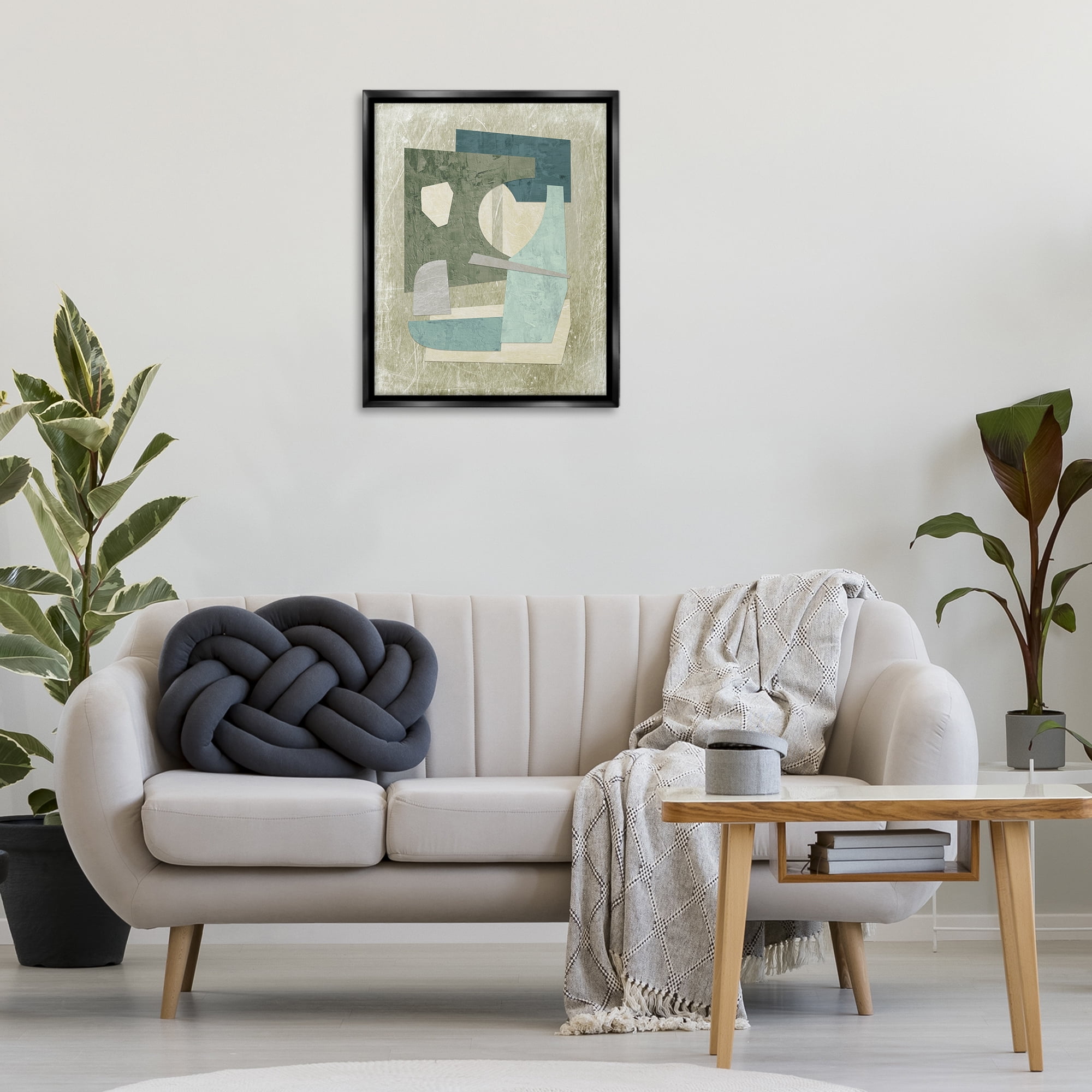 Stupell Industries Neutral Shapes Arranged Abstract Painting Black Floater Framed Canvas Art Print Wall Art, 25 x 31