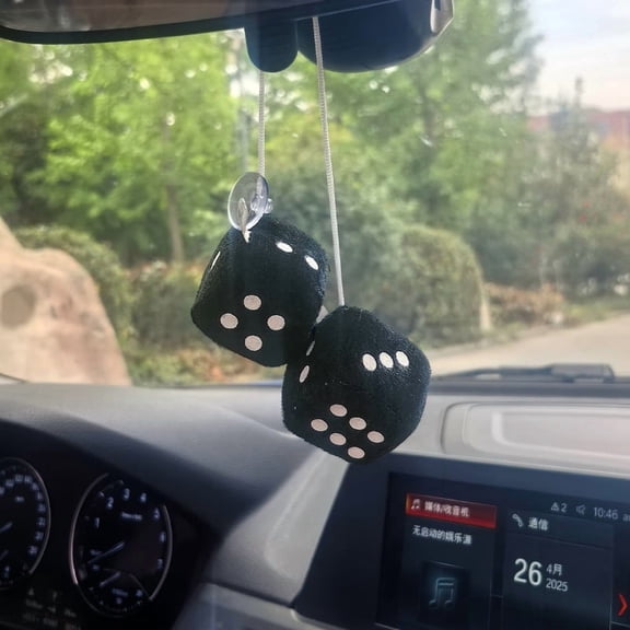GUANGHUI Car Decorative Hanging Mirror Fuzzy Dice Pair Accessories, Red 4CM