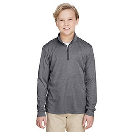 Youth Zone Sonic Heather Performance Quarter-Zip - DK GREY HEATHER - L
