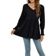 thumbnail image 3 of SAYOO Women's T-Shirt Solid Color Long Puff Sleeve V-Neck Loose Hem Streetwear Breathable Tops, 3 of 7