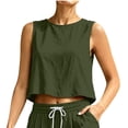 thumbnail image 6 of SSZMDLB Women Sleeveless Crop Top Round Neck Solid Basic Tank Top Casual Summer Tops Slim Fit Holiday Outfits Workout Clothes, Army Green M, 6 of 9