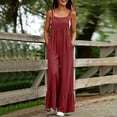 thumbnail image 3 of Gytharion Plus Size Cotton Linen Jumpsuits for Women Adjustable Straps Wide-leg Overalls Solid Color Fashion Casual Rompers, 3 of 7