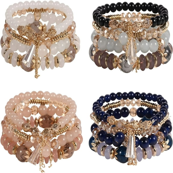 DESIGNICE Stackable Bracelets for Women Set, Girls Stretch Multilayer Stack Beads Colorful Beaded Charm Bracelets Handmade Jewelry