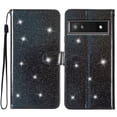thumbnail image 6 of For Google Pixel 6A Wallet Case Bling Shiny Premium PU Leather with RFID Blocking Card Slots Holder Magnetic Flip Kickstand Shockproof Wrist Strap Cover For Google Pixel 6A, Black, 6 of 7