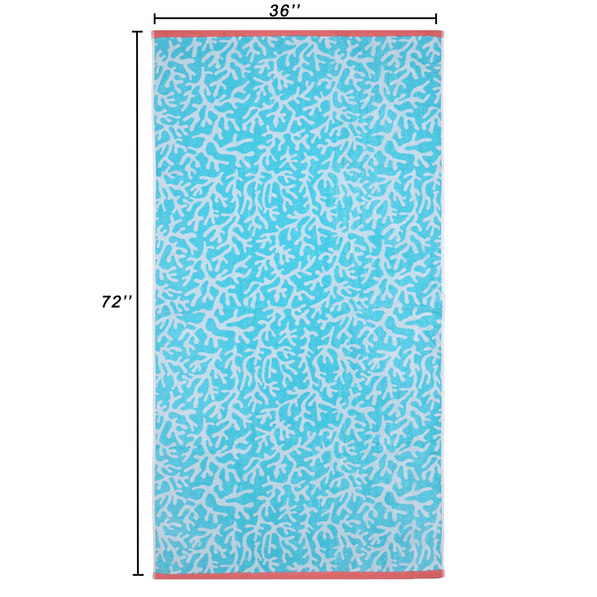 Mainstays Beach Collection Cotton Blend Beach Towel, 36 x 72 in, Coral Teal