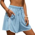 thumbnail image 6 of Qgtaibl Womens Drawstring Cotton Athletic Shorts Elastic High Waist Dolphin Shorts with Pockets Casual Loose Fit Lightweight Workout Shorts for Summer Running Training Gym Light Blue S, 6 of 7