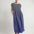 thumbnail image 3 of JUNWELL Offres de Vacances Robe d'Été Décontractée Ample Dégradé Col Rond Manches Courtes Tunique Grande Taille Coton Lin Sans Manches Col Rond Bleu 10, 3 of 5