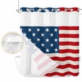 thumbnail image 2 of 4th of July No Hook Shower Curtain Waterproof, Bathroom Curtains with Snap in Liners and See Through Top Window, Red Stripes Independence Day Hotel Style Bathtub Curtains Shower 72"Wx72"L, 2 of 8