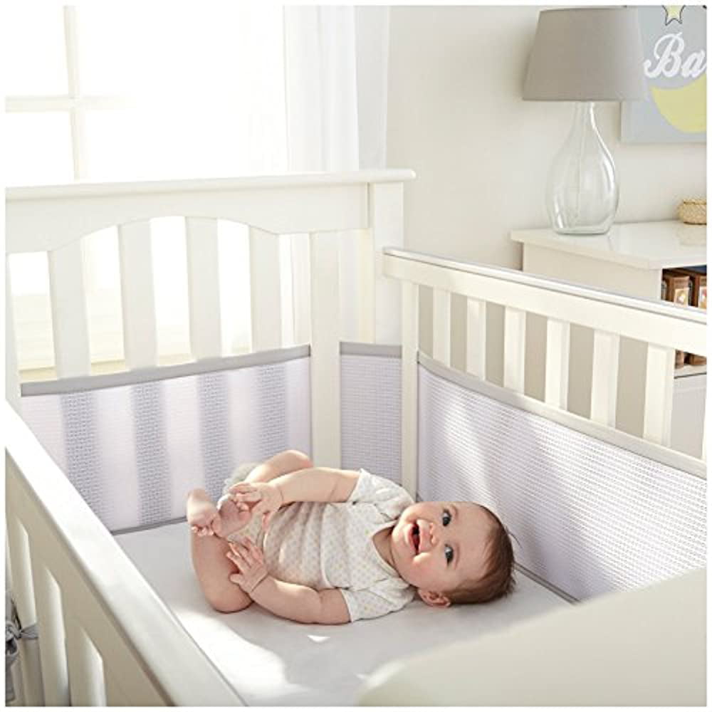 Breathable Mesh Crib Liner,4-Sided Crib Mesh Liner Baby Nursery Cot Bed Liner Bumper Anti-Collision Children Care Bumper Bumper for Full-Size Crib Breathable Mesh Gray 