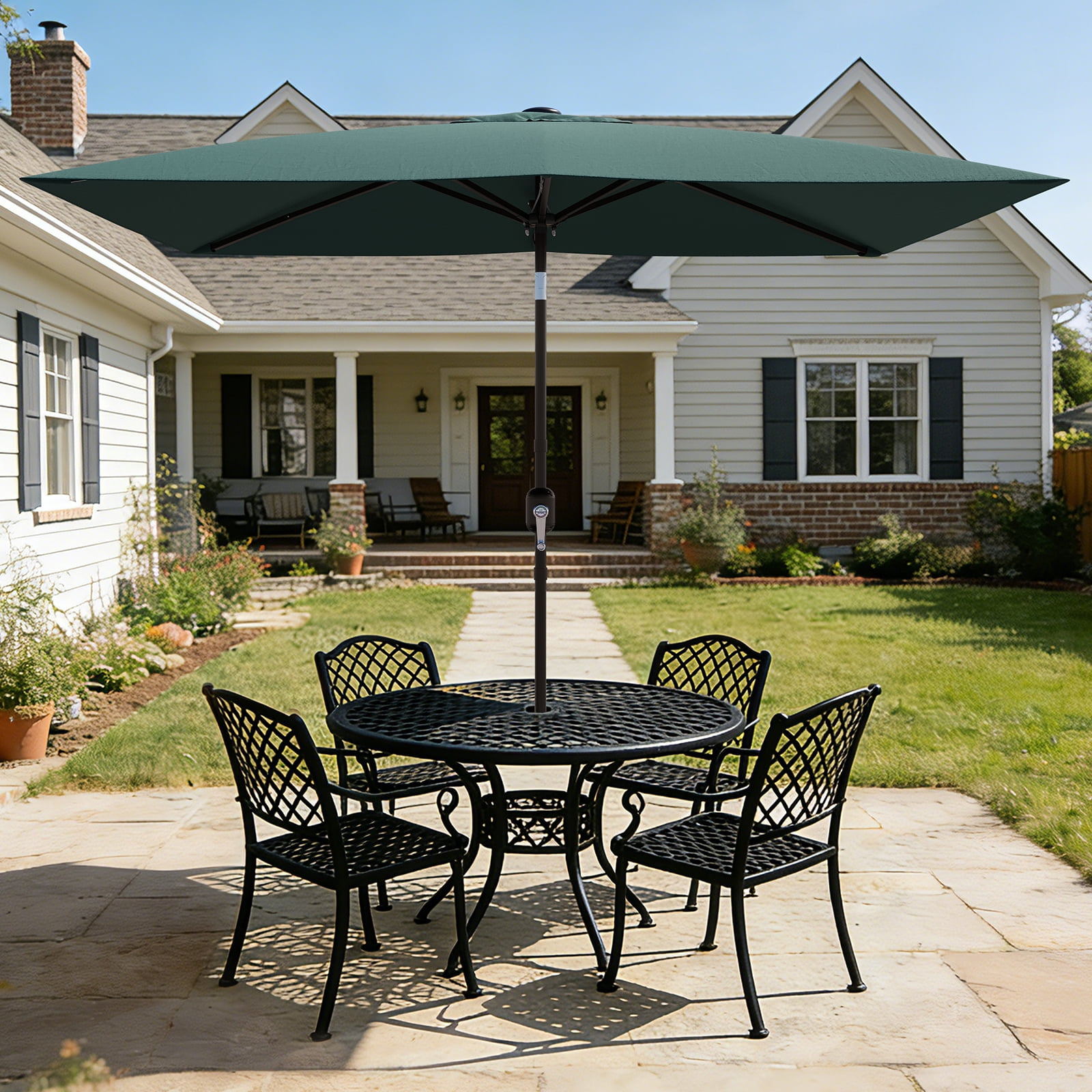 10' x 6.5' Rectangular Patio Umbrella, Outdoor Table Umbrella with Crank & Tilt, 6 Sturdy Ribs Sun Umbrella for Garden Deck Lawn Pool