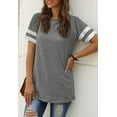 thumbnail image 4 of TEMOFON Womens Tunics Tops Loose Casual Striped Shirts Short Sleeve Crewneck Tops Summer Cute T-Shirt Lightgrey Y2K Tees, 4 of 6