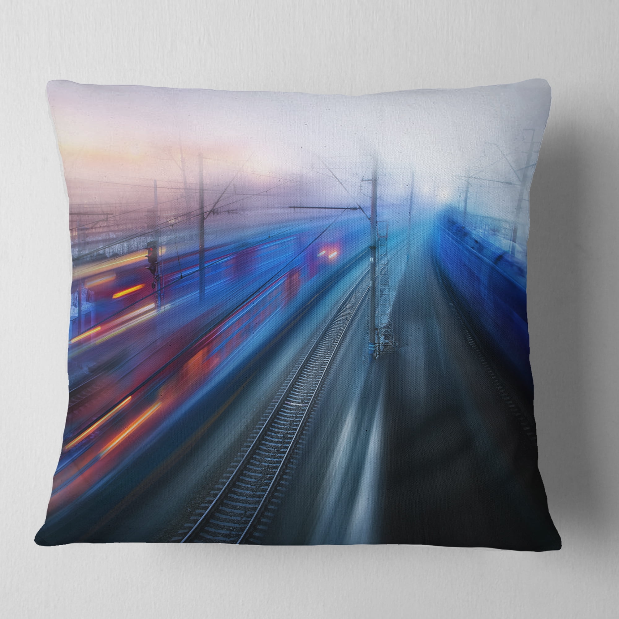 Designart Train Movements at Twilight - Landscape Photography Throw Pillow - 16x16