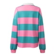 thumbnail image 5 of Women Striped Color Block Polo Sweatshirt Lapel Collared Long Sleeve Oversized Shirt Trendy Spring Clothes (Purple M), 5 of 5