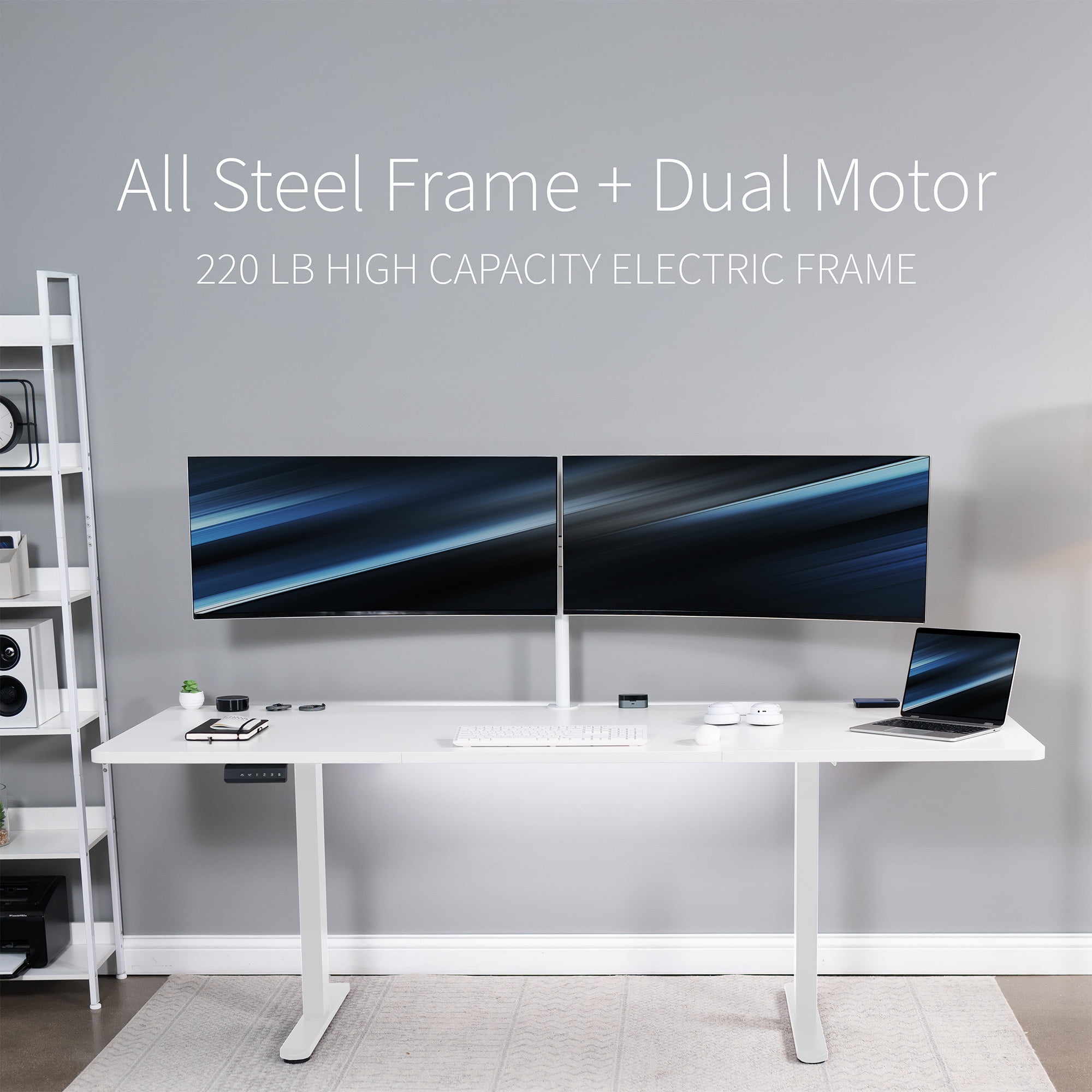 VIVO Electric Dual Motor 83” x 30” Standing Desk, White Top, White Frame