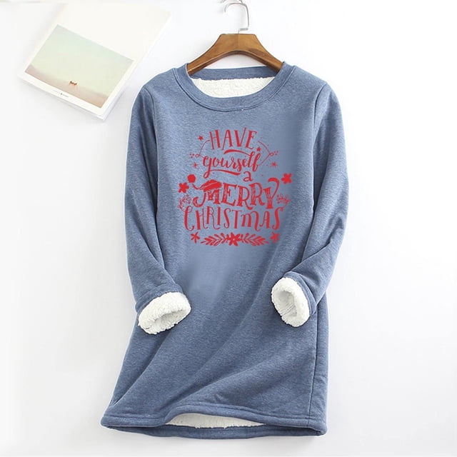 Hauts Chauds pour Femmes, Mode Hiver, Impression de Noël, Manches Régulières, Décontracté, Vacances, Col Rond, Chandails à Capuchon, en Liquidation