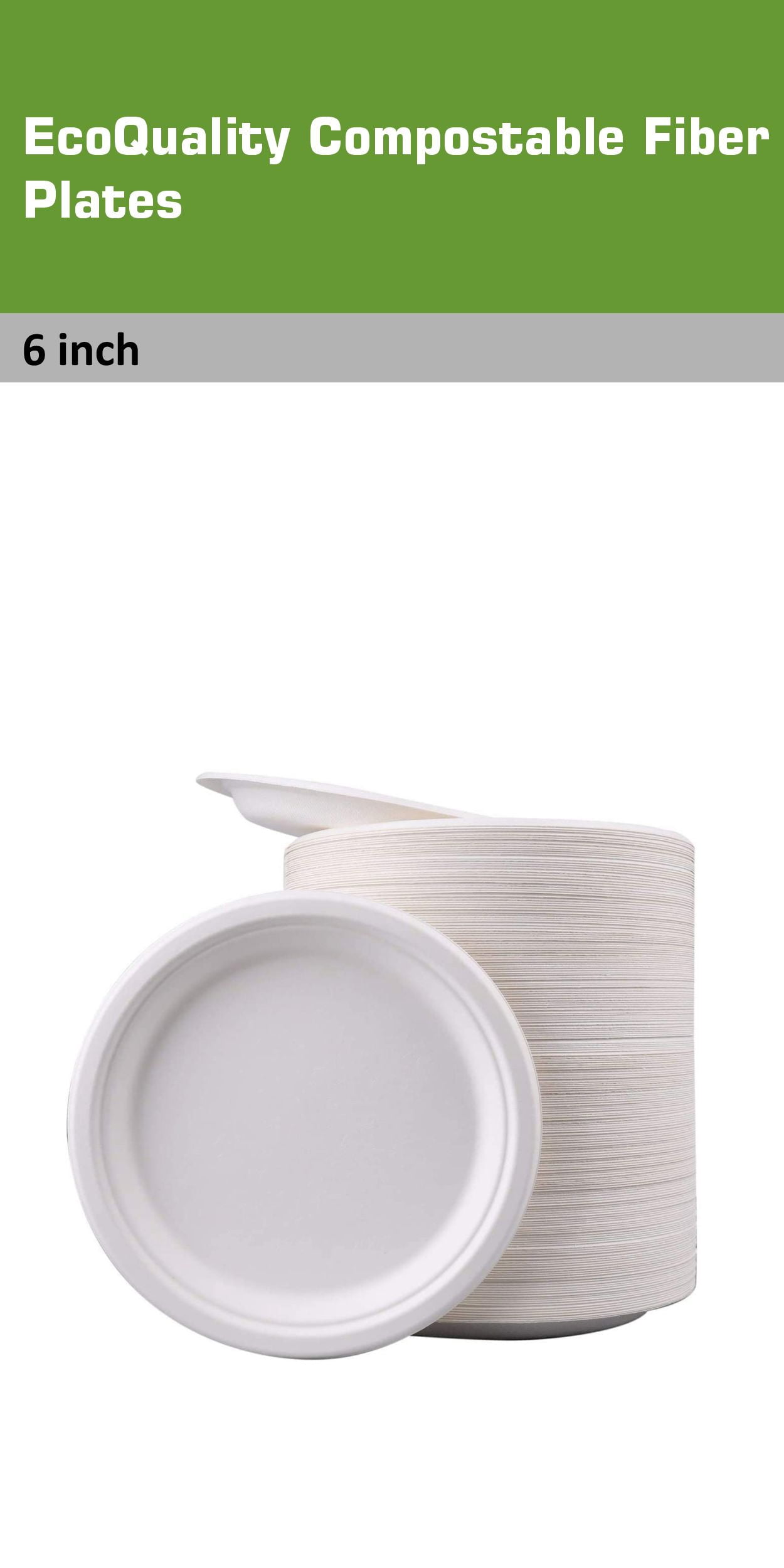 EcoQuality 100% Compostable 6-Inch Plates [500 Count] - Natural SugarCane Biodegradable Compostable Bagasse Bamboo Environmentally Friendly - Plates for Dessert, Appetizers, Birthdays, Microwavable
