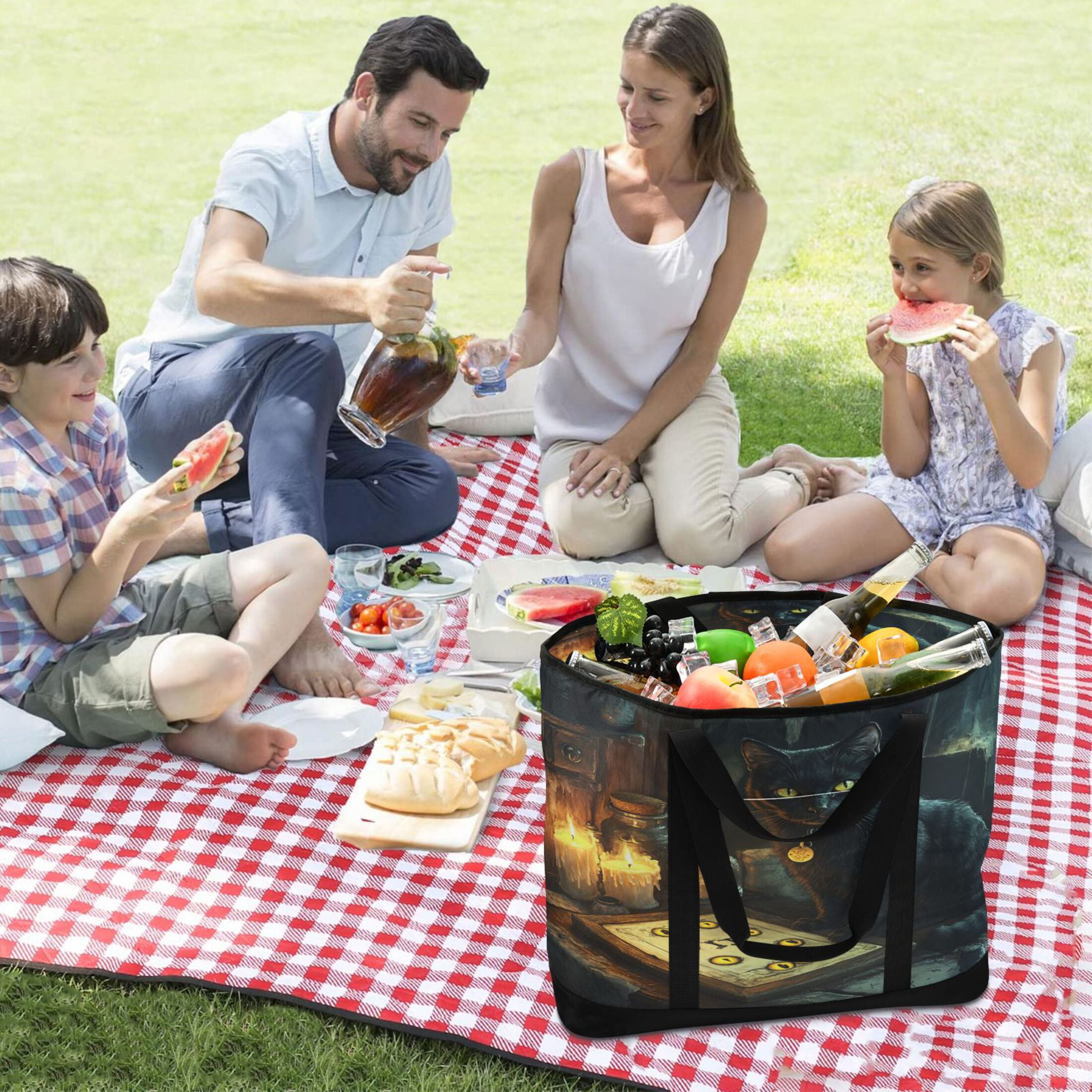 Large Hand-held Ice Pack Picnic Bag Insulation and Refrigeration Suitable for Shopping Picnics and Camping Dark Cat