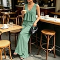 thumbnail image 4 of GILIGEGE Women's 2 Piece Outfit,Vintage Distressed Tie-Dye V-Neck Camisole And Pants Set,Ruffle Peplum Vest Wide Leg Pant Suits,Summer Matching Loungewear,Dressy Casual Vacation Outfits Green 2XL, 4 of 7