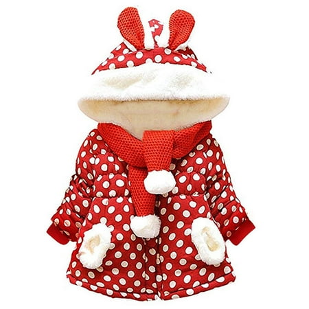

cllios Baby Toddler Girls Fleece Lined Winter Warm Sweet Rabbit Ears Hooded Coat Cloak Jacket Thick Fuzzy Warm Clothes With Bib 3M-6T