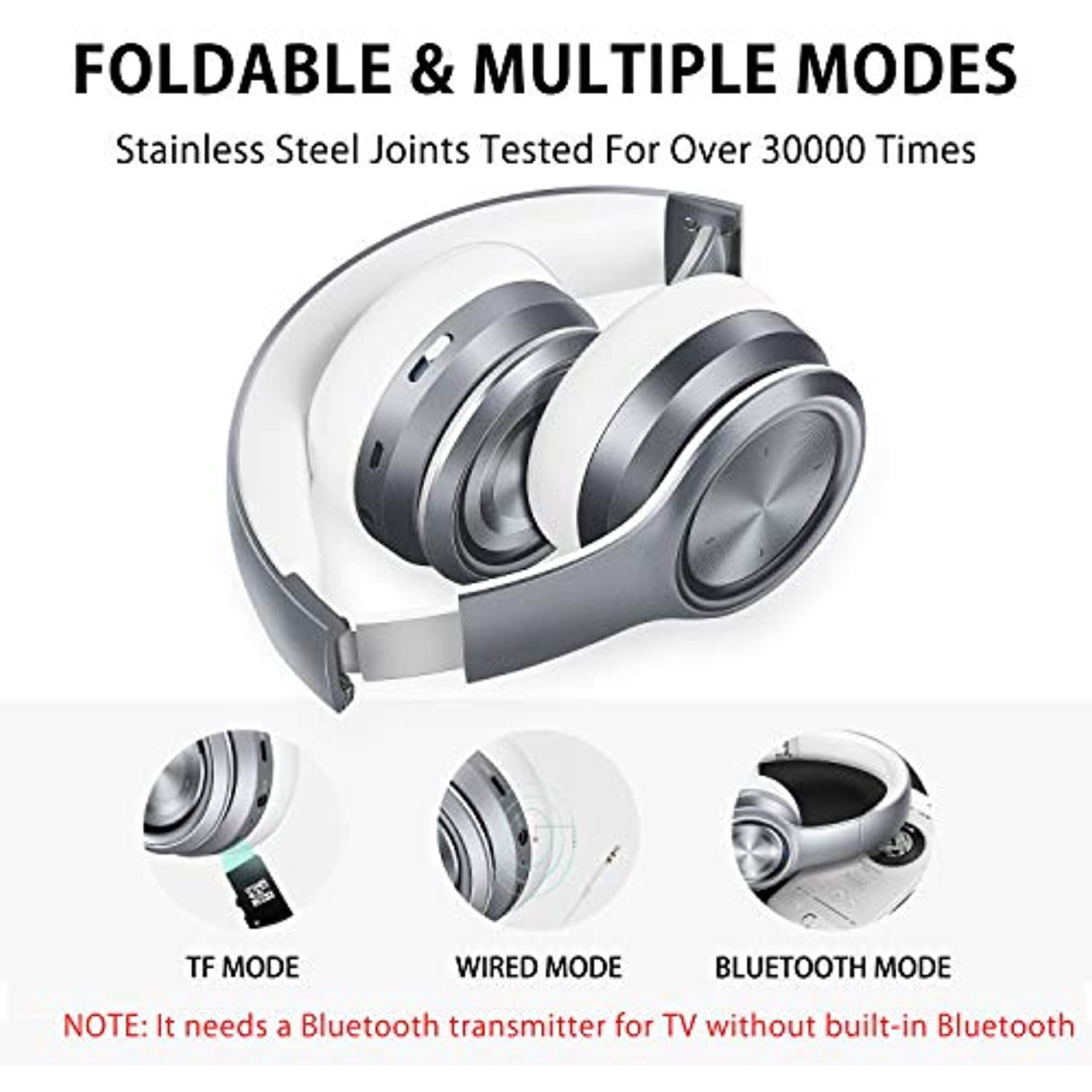 Picun P26 Bluetooth Headphones Over Ear 40H Playtime Hi-Fi Stereo Wireless  Headphones Deep Bass Foldable Wired/Wireless/TF for Cell Phone/PC Bluetooth  5.0 Wireless Headset with Mic (Platinum Grey) | Walmart Canada