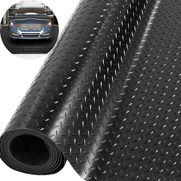 WANLISELL 3.3 x 9.8 ft Garage Floor Mat Rolls, 1/8 in Thickened Heavy Duty Diamond Rubber Flooring, Non-Slip Garage Mat, Black