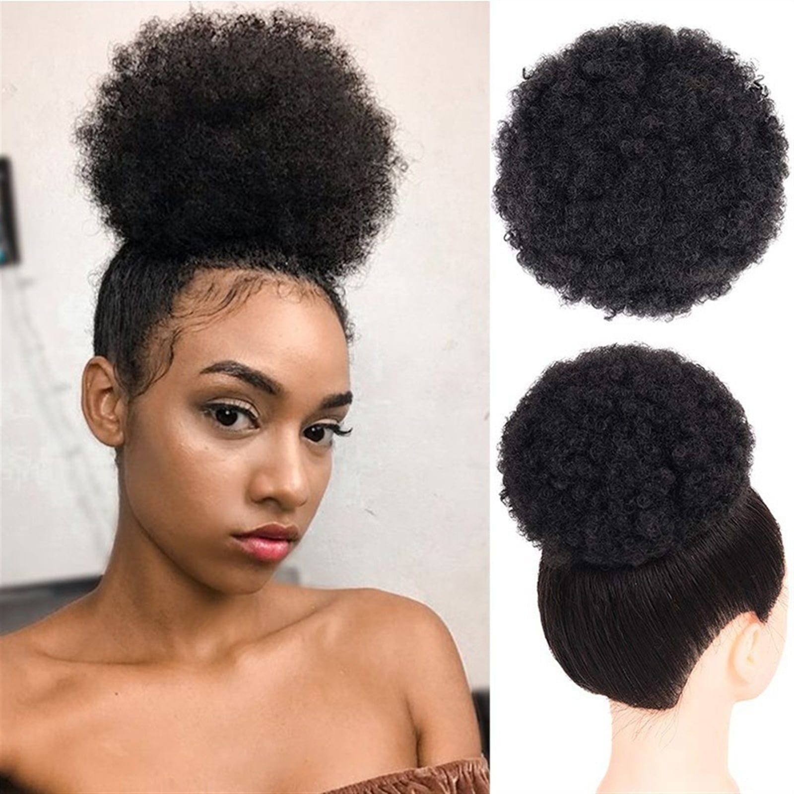 Human Hair Clip In Curly Chignon Bun Hair Piece Extensions Afro Kinky Curly Ponytail Chignon Puff Drawstring Ponytail Natural Black Brazilian Remy