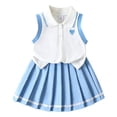thumbnail image 5 of SGMVNU Little Girls 2 Piece Outfit Button up Sleeveless Tank Top with Pleated Skirt Set Back to School Summer Clothes, Size 4-5 Years, Blue, 5 of 6