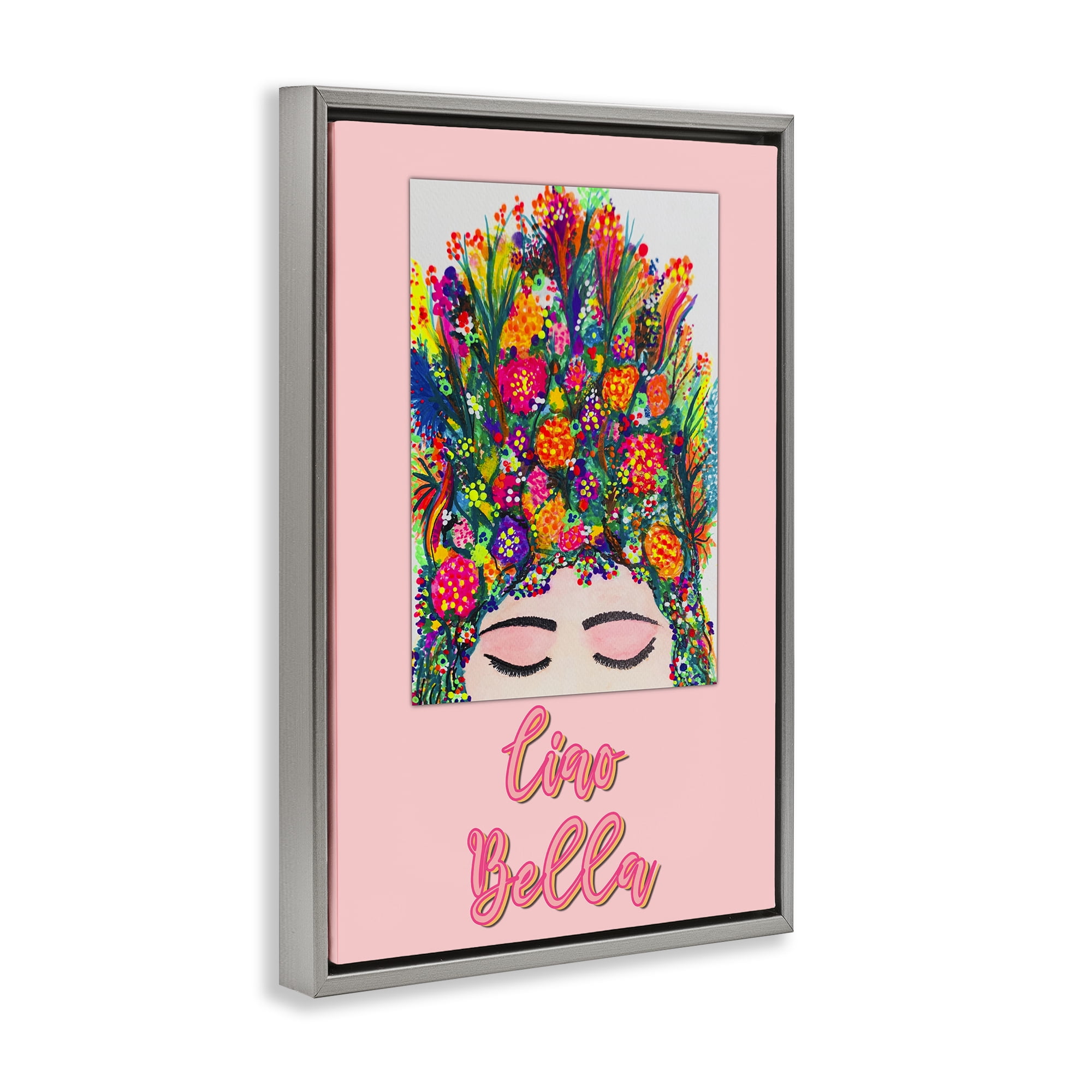 Stupell Industries Ciao Bella Floral Woman Gray Framed Floater Canvas Wall Art, design by Pooja Dave