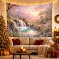 thumbnail image 3 of Pink Blossoms and Waterfall in a Dreamy Forest, Serene Watercolor for Nature Lovers, Botanical Art Decor, Birthday Gift Tapestry Wall Hanging for Bedroom and Living Room, 3 of 7