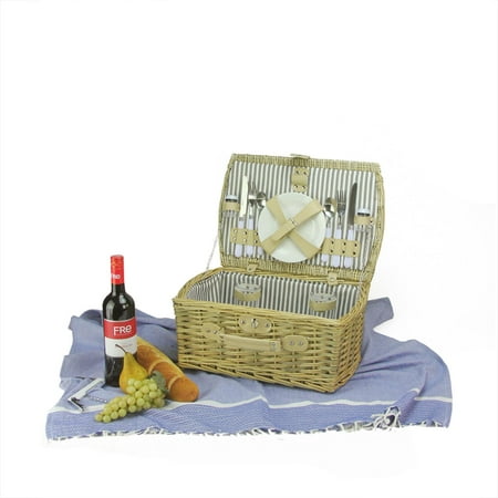 Picnic Basket Set Northlight 2-Person Hand Woven Warm Gray And Natural Willow Picnic Basket Set With Accessories ()
