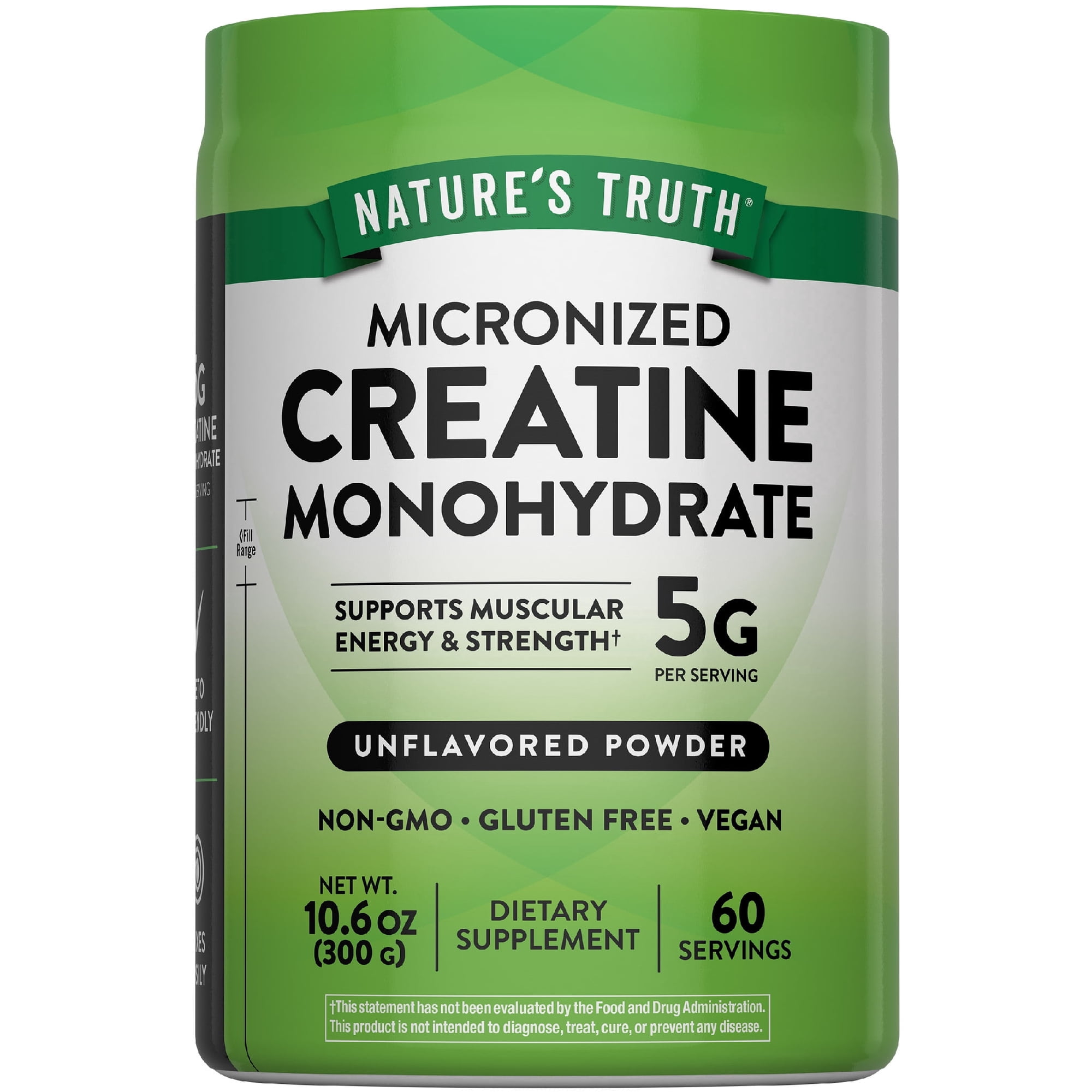 Creatine Powder | Unflavored | 60 Servings | 5 g Micronized Creatine Monohydrate | Vegan, Non-GMO & Gluten Free | by Nature's Truth