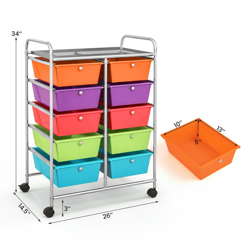 Demi Bonn 10-Drawer Rolling Storage Cart Multi-Use Storage Bin Organizer Rolling with 4 Universal Casters, Deep Multicolor