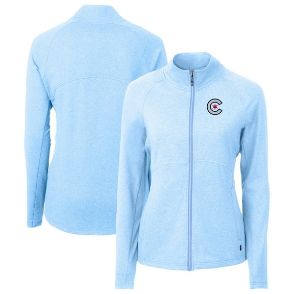 Women's Cutter & Buck Heather Powder Blue Chicago Cubs City Connect Adapt Eco Knit Recycled Full-Zip Jacket