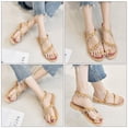 thumbnail image 5 of 1 par de sandalias de cuentas hechas a mano con suela plana, zapatos de verano para mujer, color marrón, 5 of 5