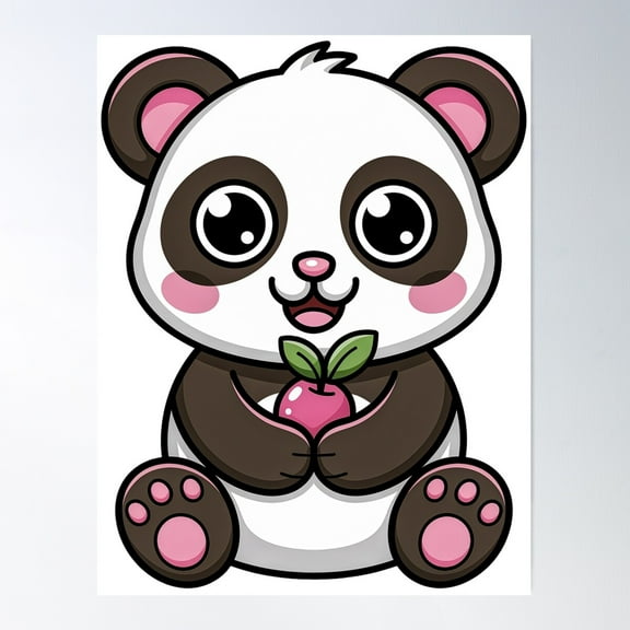 Cute Kawaii Panda With Fruit Poster Wall Art, Modern Wall Decor For Living Room Bedroom, 12x18 UNFRAMED
