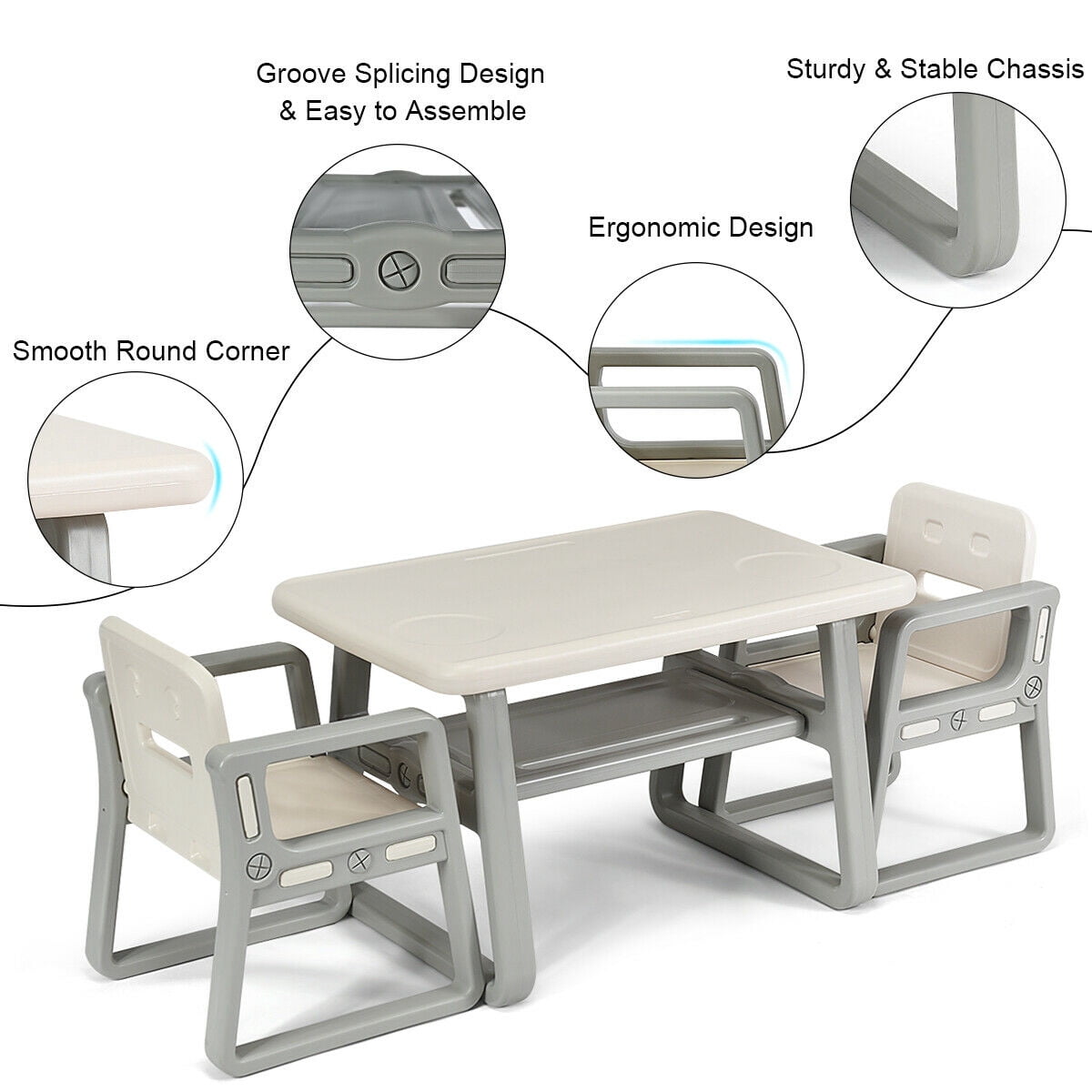 Gymax Kids Table and 2 Chairs Set Toddler Table w/ Storage Shelf For Baby Gift White