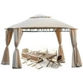 thumbnail image 3 of Seizeen 12 x 11ft Outdoor Gazebo W/Netting, Patio Easy-to-Install Gazebo Canopy Tent With Corner Curtain, Suitable For Backyard, Party, BBQ, Beige, 3 of 11
