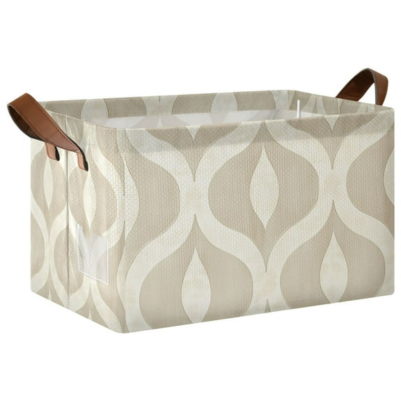 Yayeee Foldable Storage Basket for Shelves with Handles Waterproof Cloth Bins, Light Brown Pattern
