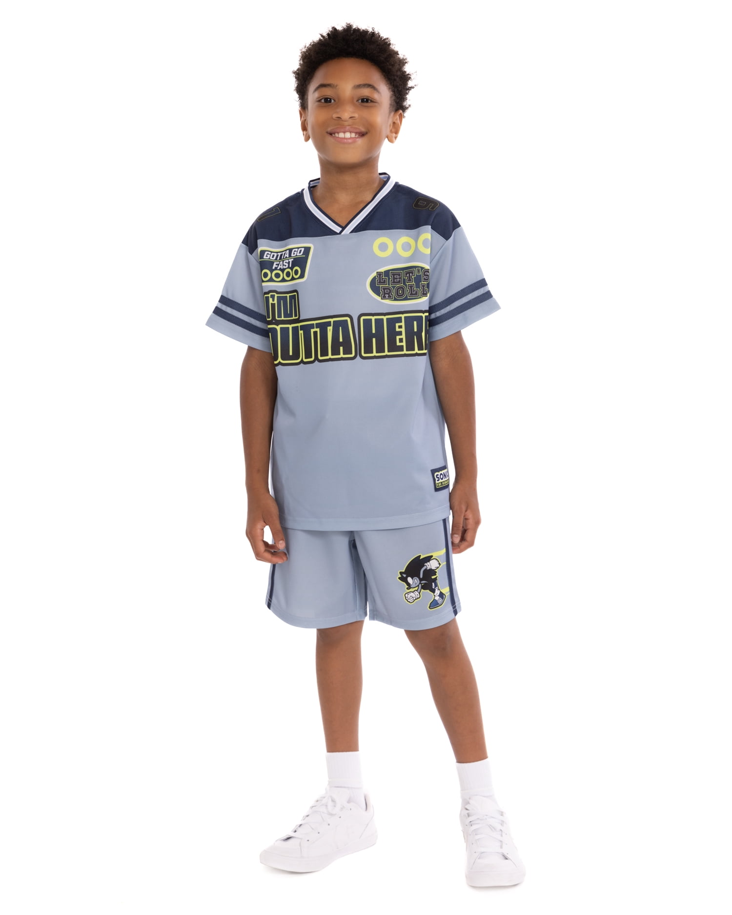 Sonic the Hedgehog Boys V Neck Football Jersey and Shorts Set, 2 Piece, Sizes 4-16