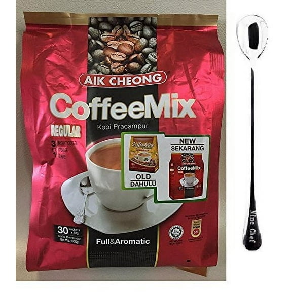 NineChef Bundle Aik Cheong Malaysia Regular Instant 3in1 Coffee Mix Kopi Pracampur (4 Pack)  1 NineChef Spoon