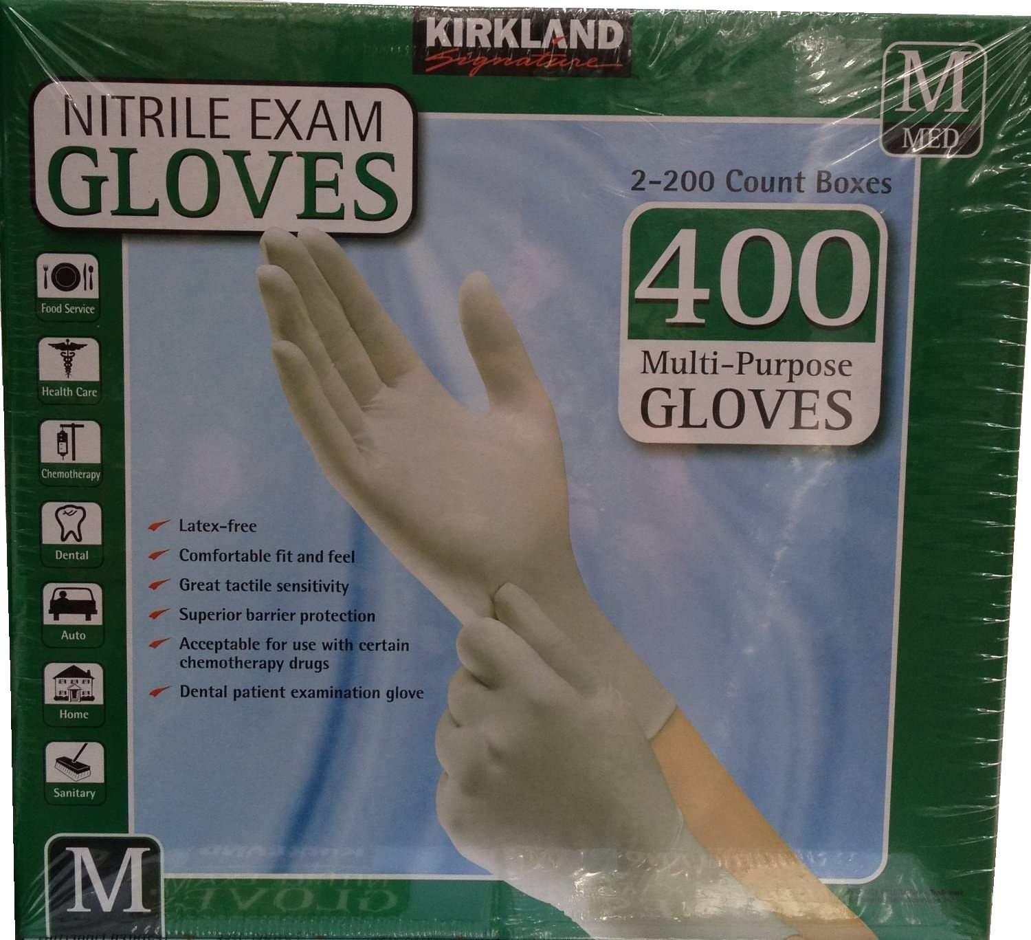 2 x 200 Gloves Latex Free Kirkland Signature Medium Nitrile Exam Gloves
