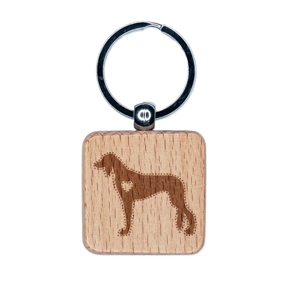 Saluki Dog with Heart Square Keychain Charm Tag - Engraved Wood