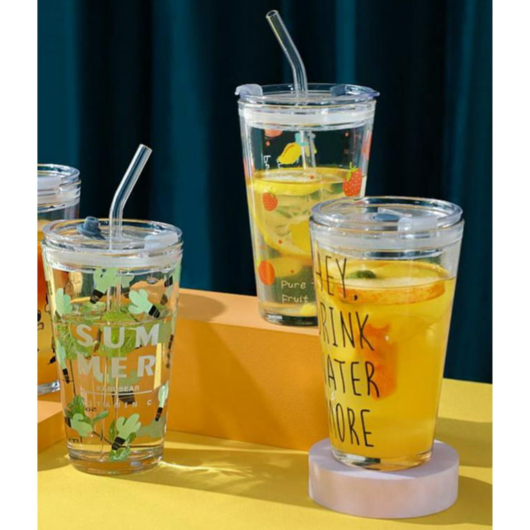 450ml Tumbler Water Glass Iced Coffee Cups with Straw and Lid
