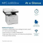 طابعة Brother MFC-L6810DW Enterprise أحادية اللون ليزر الكل في واحد مع طباعة منخفضة التكلفة ، وسعة ورق كبيرة ، وشبكات لاسلكية ، وميزات أمان متقدمة ، وطباعة ومسح ونسخ دوبلكس