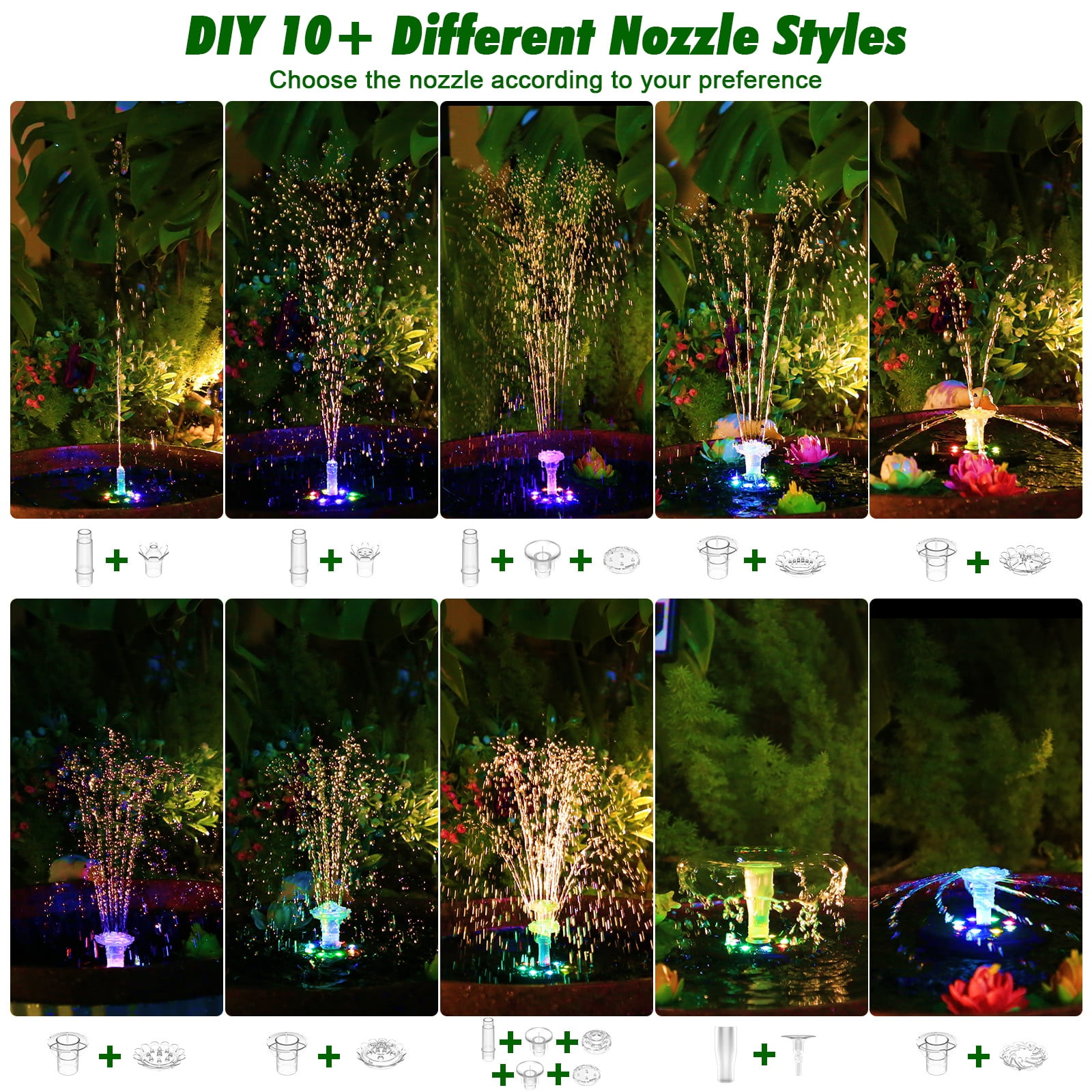 AISITIN 10W Solar Fountain with LED Colorful Lights & 3000mhA Battery, 2024 Upgraded Solar Bird Bath Fountain with Fixed Bracket, Remote Control Solar Water Fountain Pump for Bird Bath, Pools and Outd