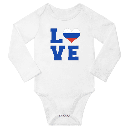 

Love Russia Heart Flag Baby Long Slevve Rompers (White 3-6 Months)